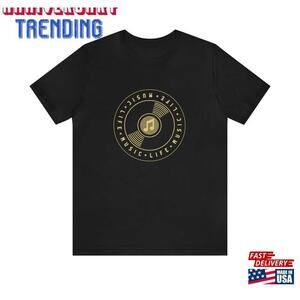 Music Equals Life Tshirt Retro Vinyl Record Bold Print Slogan Classic